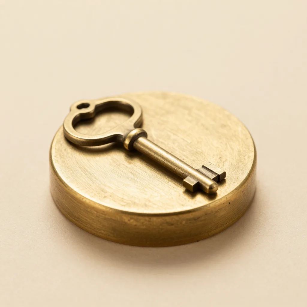 A rounded brass key organiser on a light background