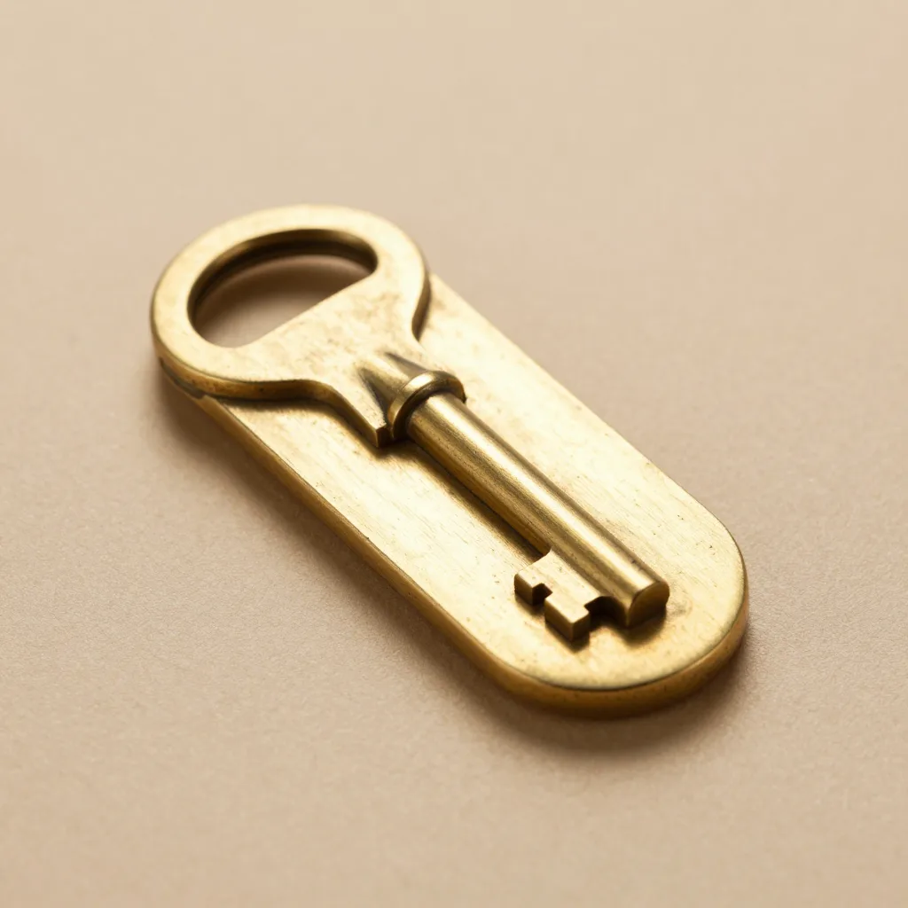 An engraved brass key organiser on a light background