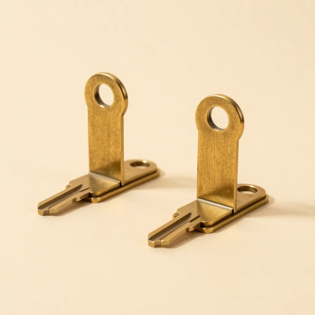 Two brass key organisers on a light background